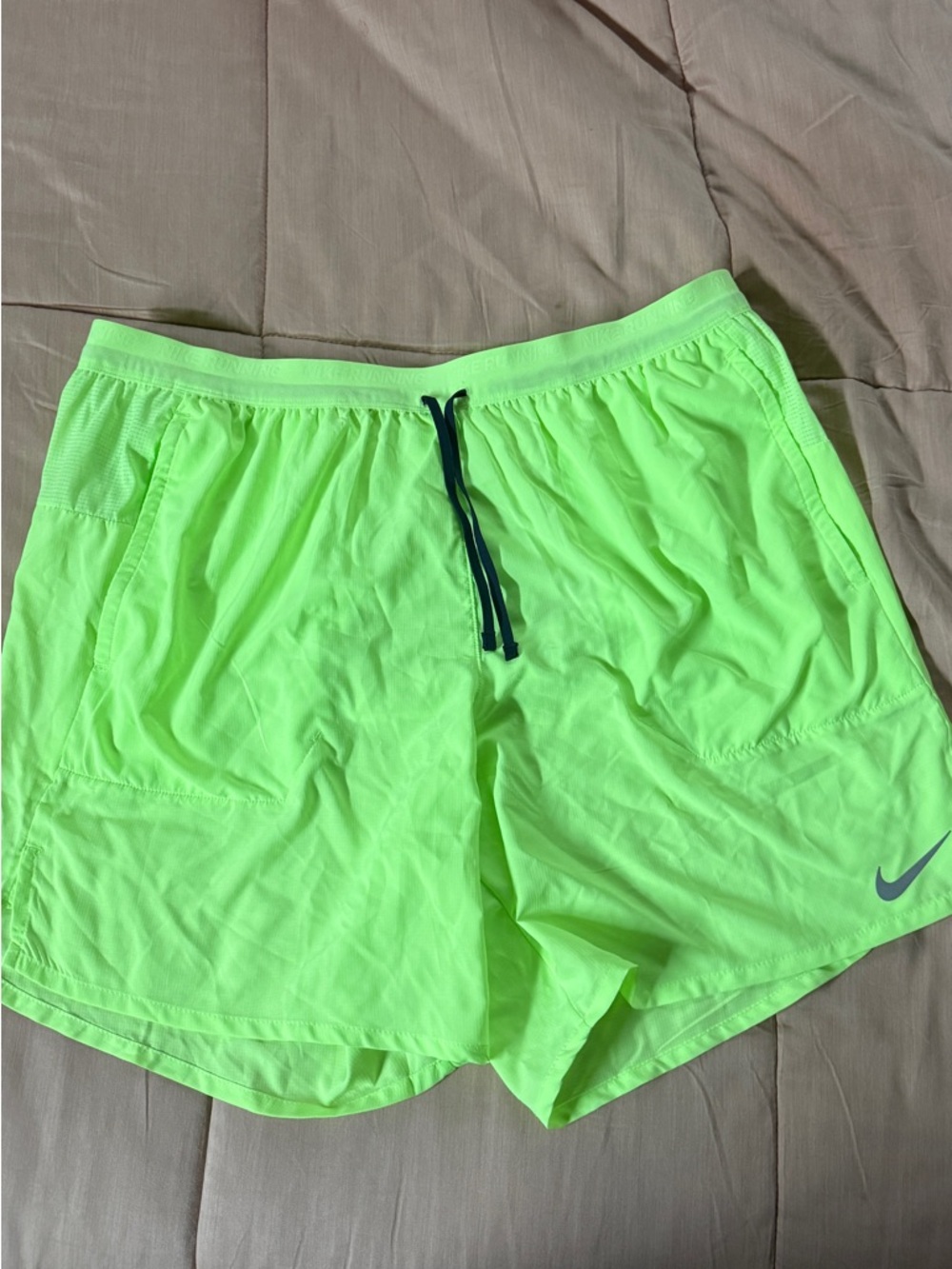 Nike Men's Neon Green Athletic Shorts with Black Drawstring XL NWT